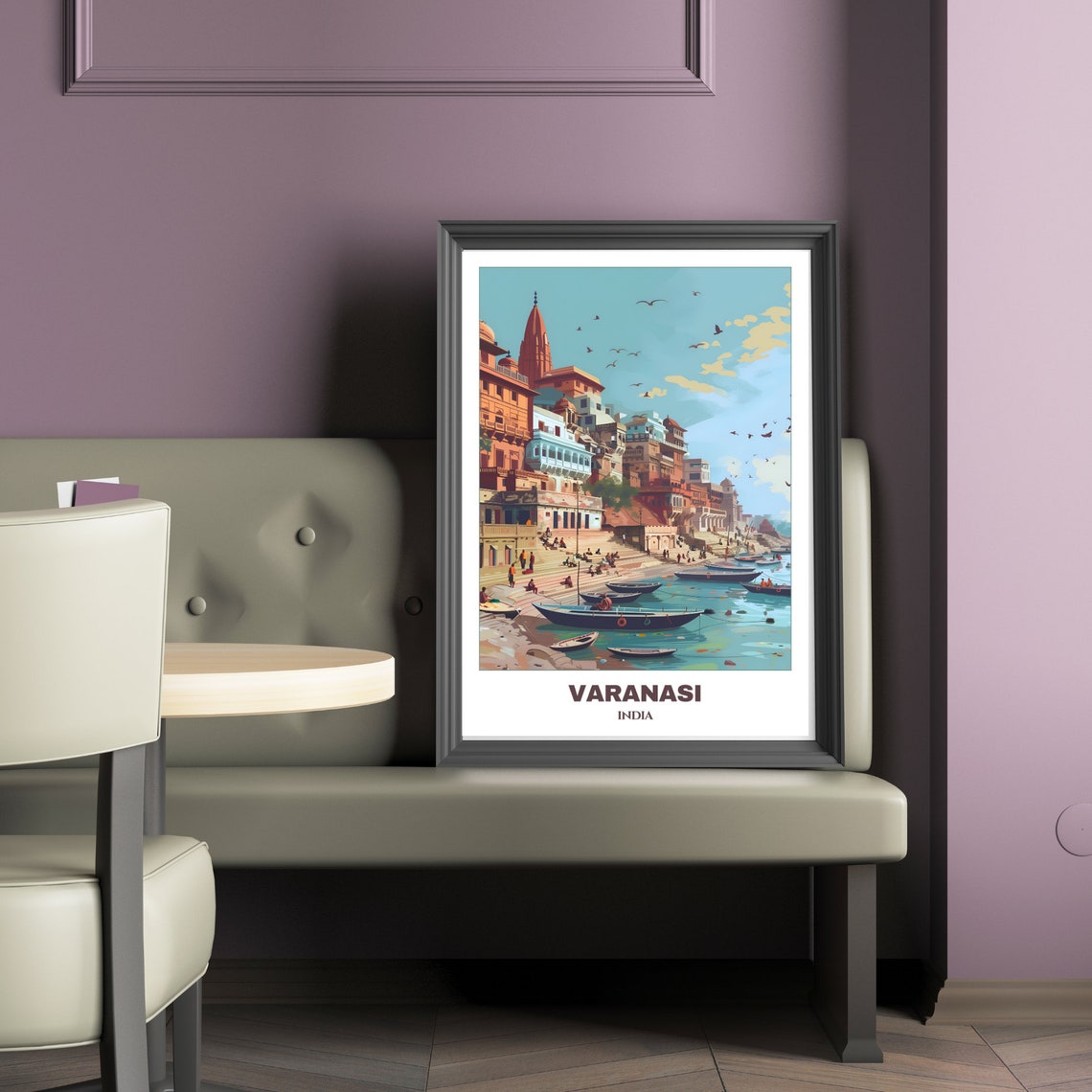 Varanasi India Ganges River Boats Temple Ghats Travel Poster - Image 2
