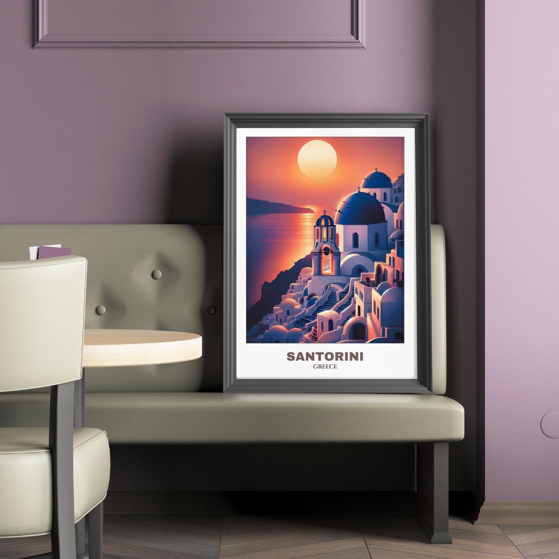 Santorini Greece Sunset Over Blue Domed Churches Sea View Poster