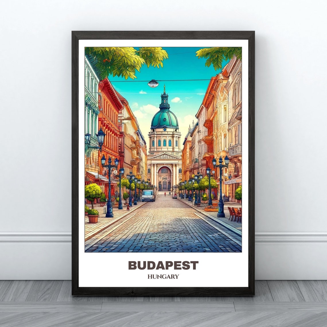 Budapest Hungary Historic Basilica Cobbled Street Summer Day Poster