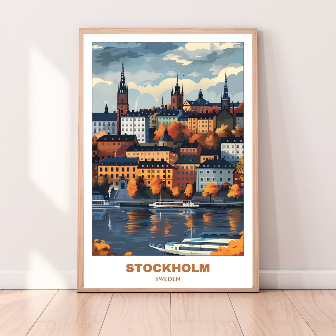 Stockholm Sweden Autumn Waterfront Church Spires Harbor View Poster - Image 4