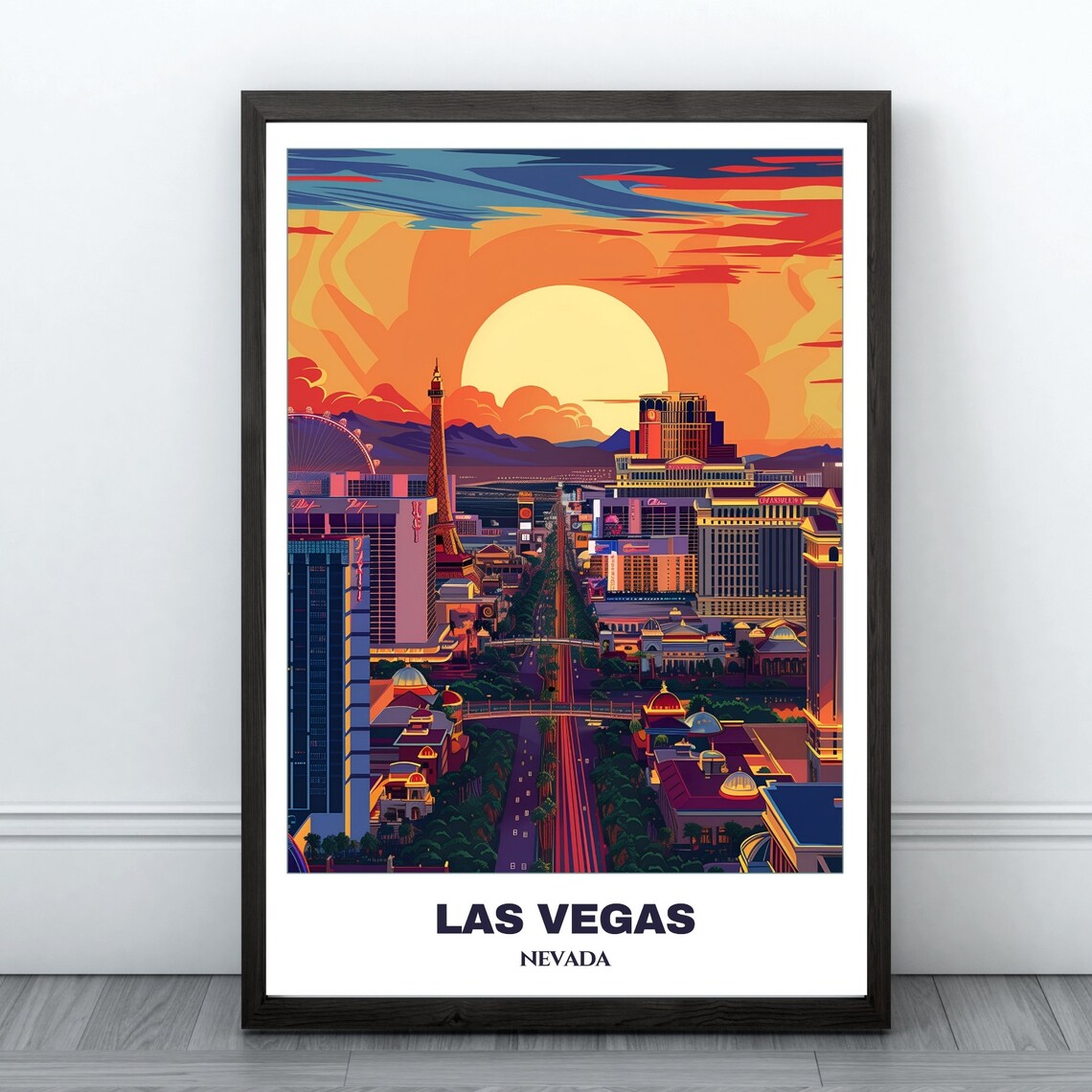 Las Vegas Strip Aerial Sunset Casinos Nevada Skyline Travel Poster