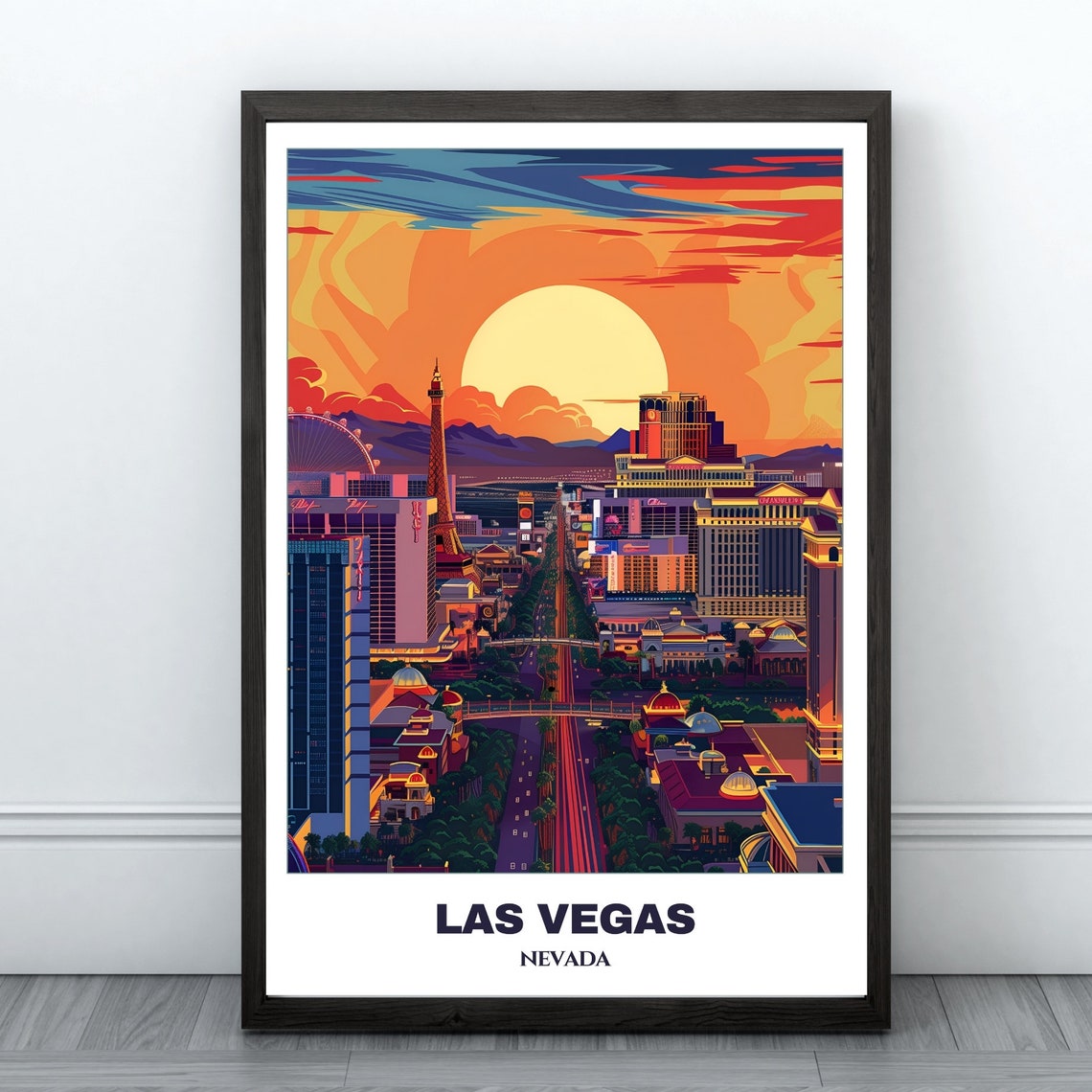 Las Vegas Travel Poster Nevada Travel Poster Las Vegas Painting Cityscape Painting Vegas Wall Art Home Decor Nevada Trip