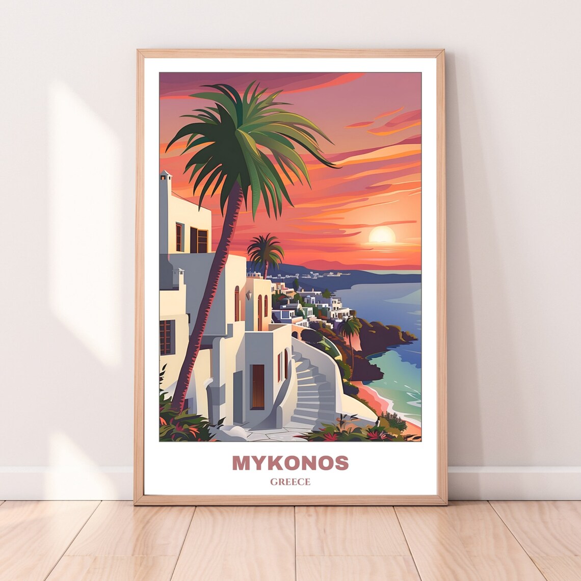 Mykonos Travel Poster Greece Travel Poster Cityscape Painting Print Wall Art Travel Wall Art Decor Mykonos Sunset - Image 4