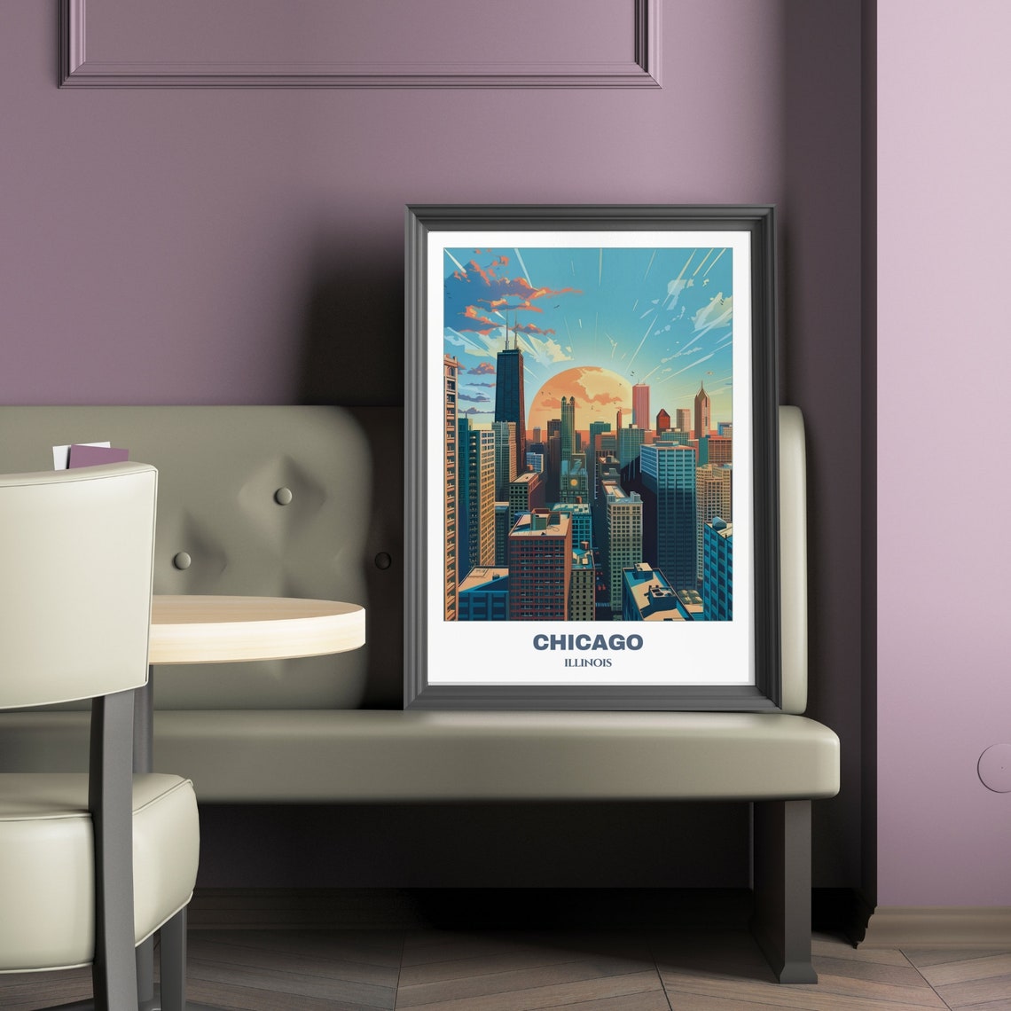 Chicago Illinois Downtown Skyline Blazing Sunset Sky Art Poster - Image 2