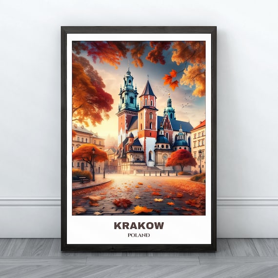 Krakow Wawel Cathedral Autumn Cityscape Painting Travel Poster