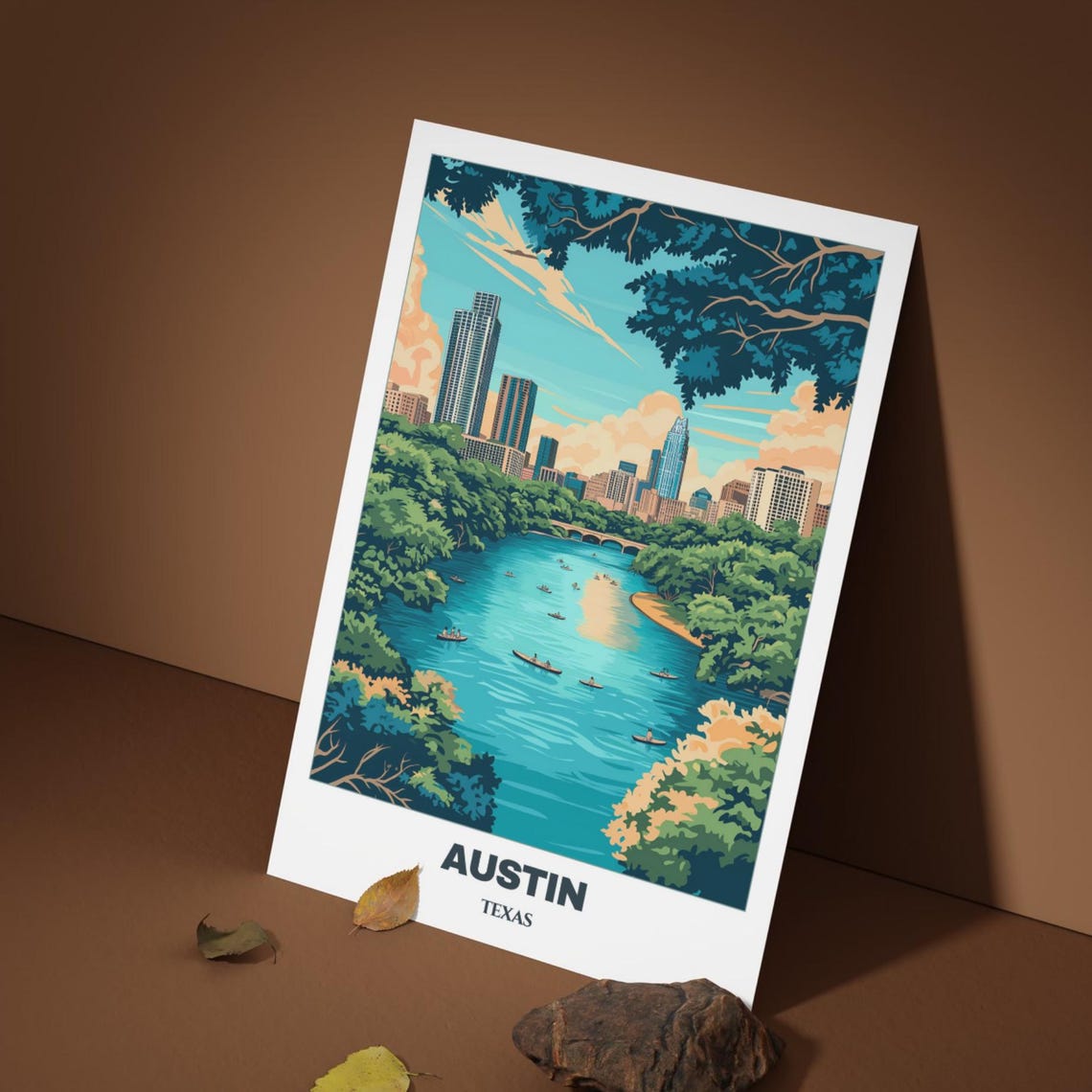 Austin Lady Bird Lake Kayakers Downtown Skyline Texas Poster - Image 3