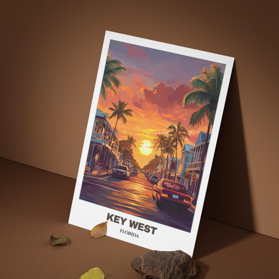 Key West Florida Duval Street Sunset Cars Palms Vintage Travel Poster - Image 5
