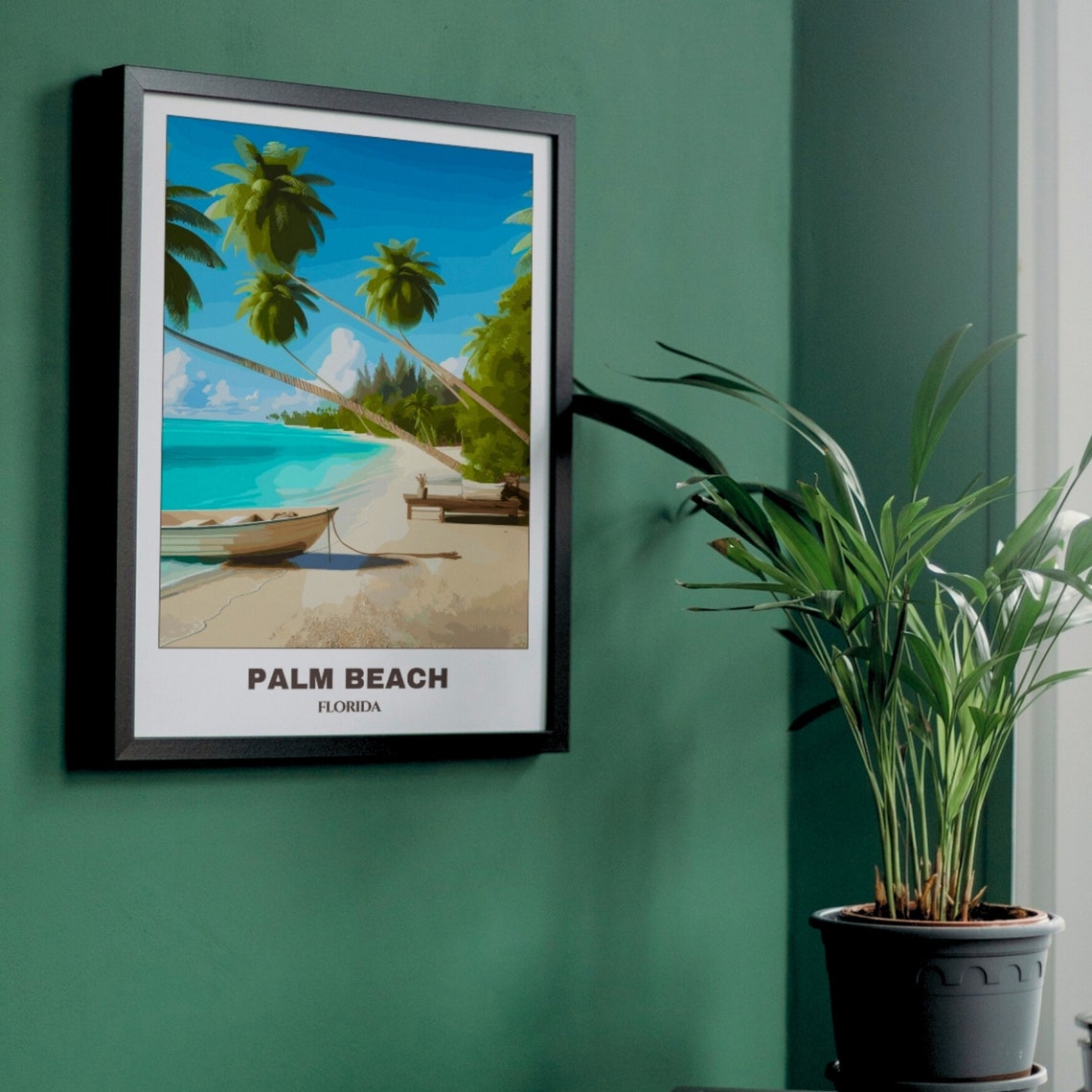 Palm Beach Florida Tropical Shore Palm Trees Beach Boat Poster - Image 5