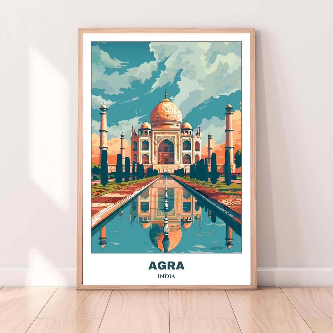 Taj Mahal Sunset Golden Reflection Pool Agra India Iconic Poster - Image 4