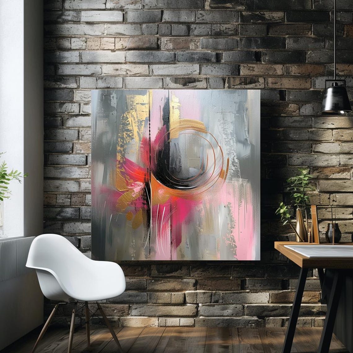 Abstract Whirlpool Swirl In Pink Gray And Gold Modern Canvas Poster