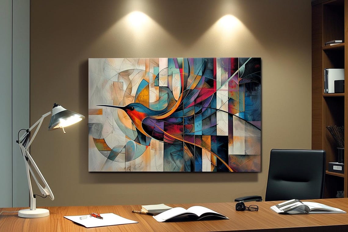 Colorful Hummingbird Geometric Abstract Modern Bird Decor Poster