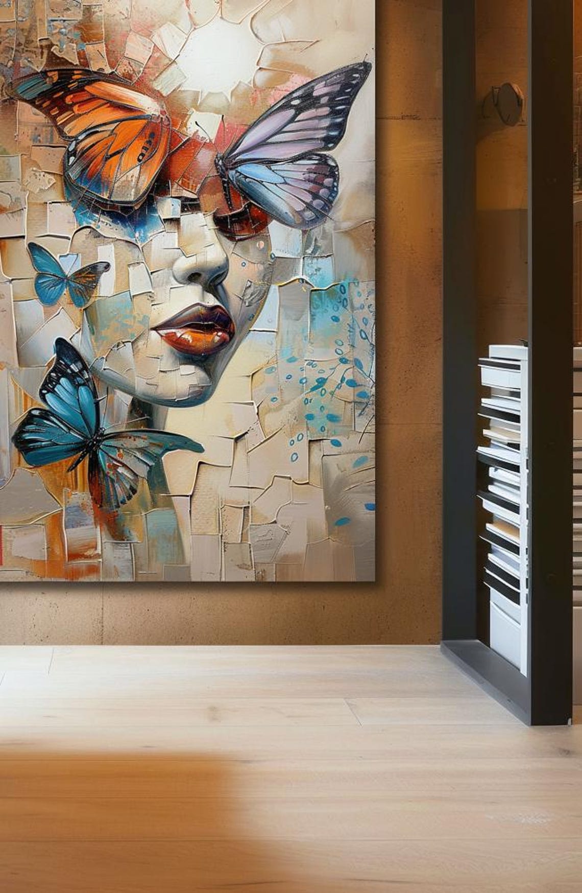 Fragmented Woman Portrait with Butterflies Abstract Mosaic Art Poster - Image 3