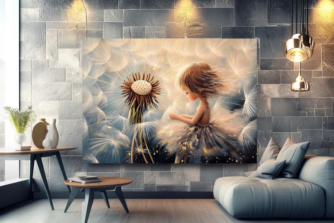 Fulfillment Of Dreams Little Girl Blowing Dandelion Seeds Poster