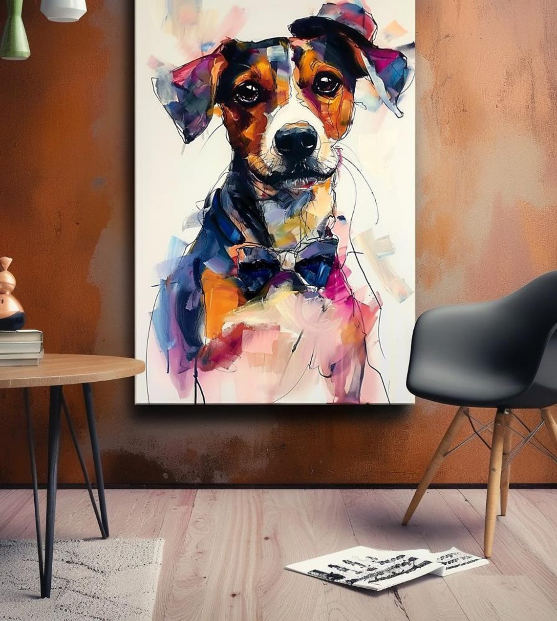 Colorful Watercolor Dog With Bow Tie Stylish Portrait Poster - Image 3