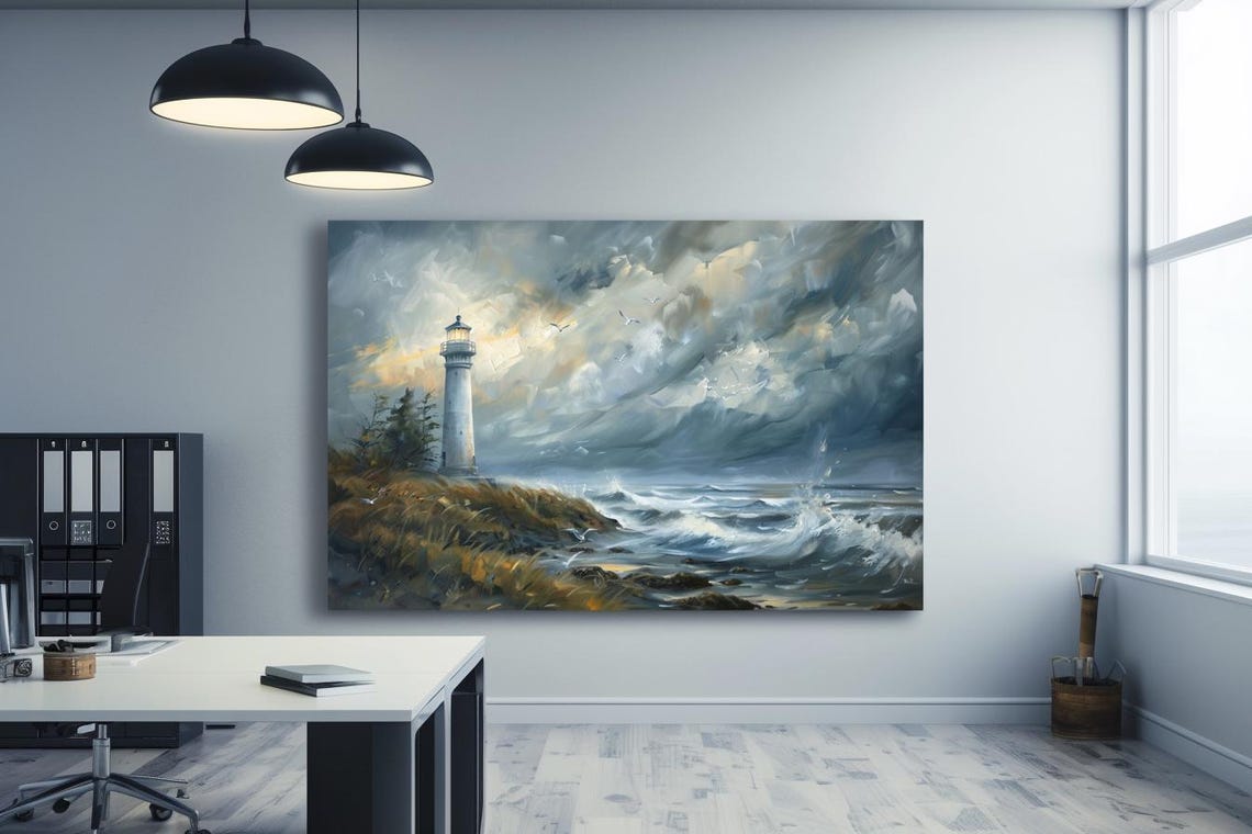 Painting Lighthouse Abstract Stretched Painting Wall Art Print Contemporary Artwork For Home Decor