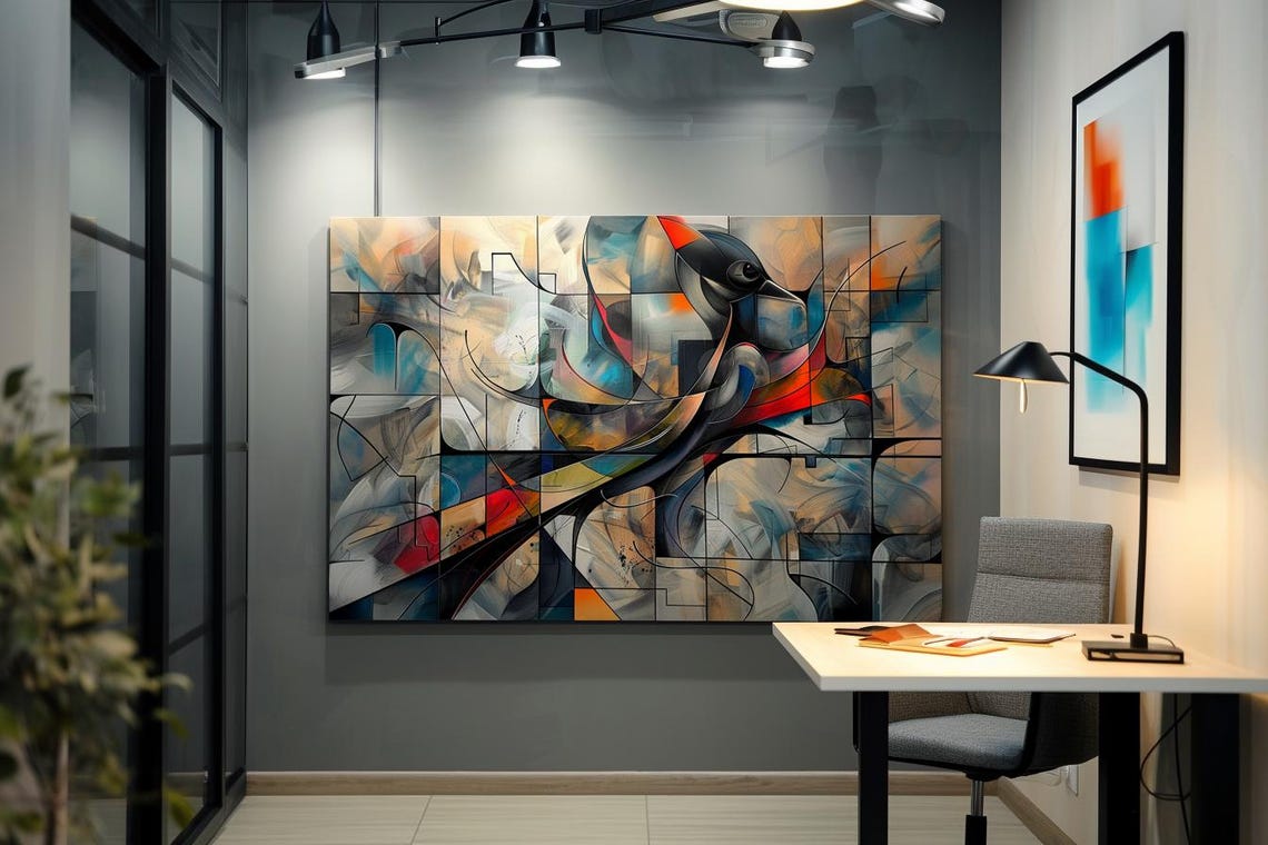 Cubist Stained Glass Bird Multicolor Geometric Abstract Poster