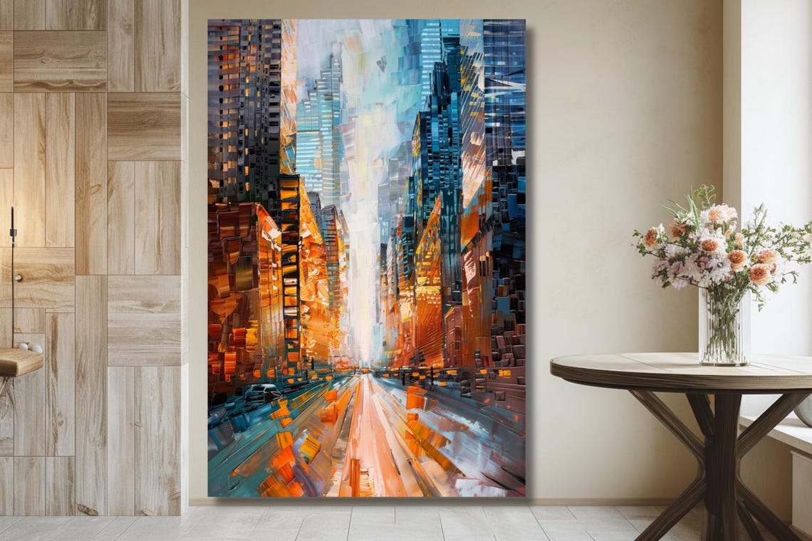 Golden City Street Canyon Abstract Skyscraper Modern Art Poster
