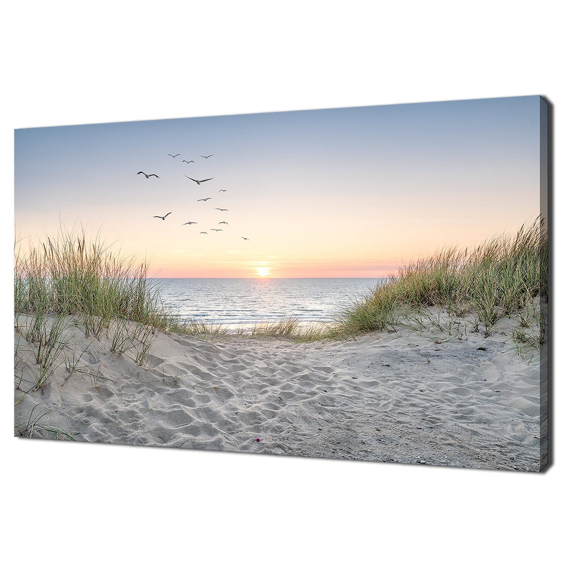 Sand Dunes On The Beach At Sunset, Modern Seascape Art Print