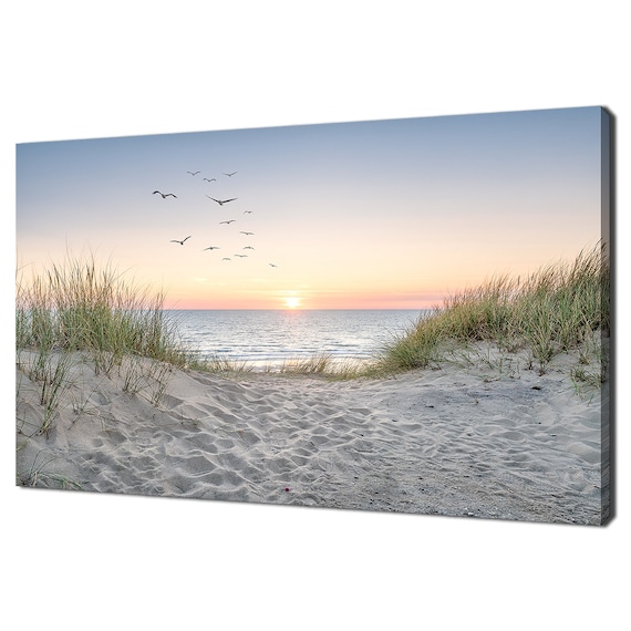 Sand Dunes On The Beach At Sunset, Modern Seascape Art Print