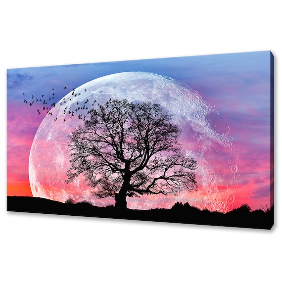 Lone Tree With Moon, Modern Landscape Art Print