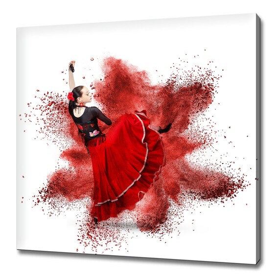 Flamenco Dancer Woman In Red Dress With Powder Splash Art Poster