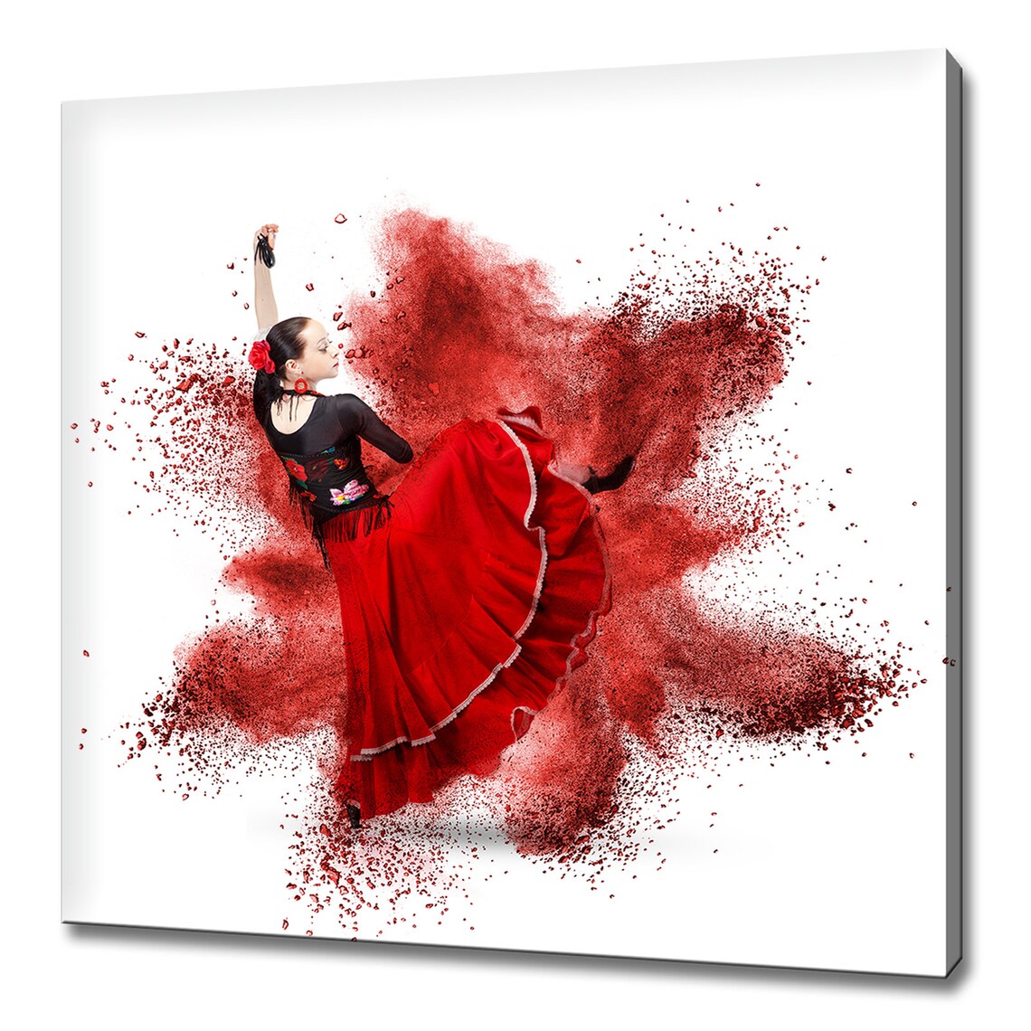 Flamenco Dancer Woman In Red Dress With Powder Splash Art Poster
