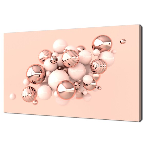 Pink and Rose Gold Abstract Balls Art Print, Modern Decor