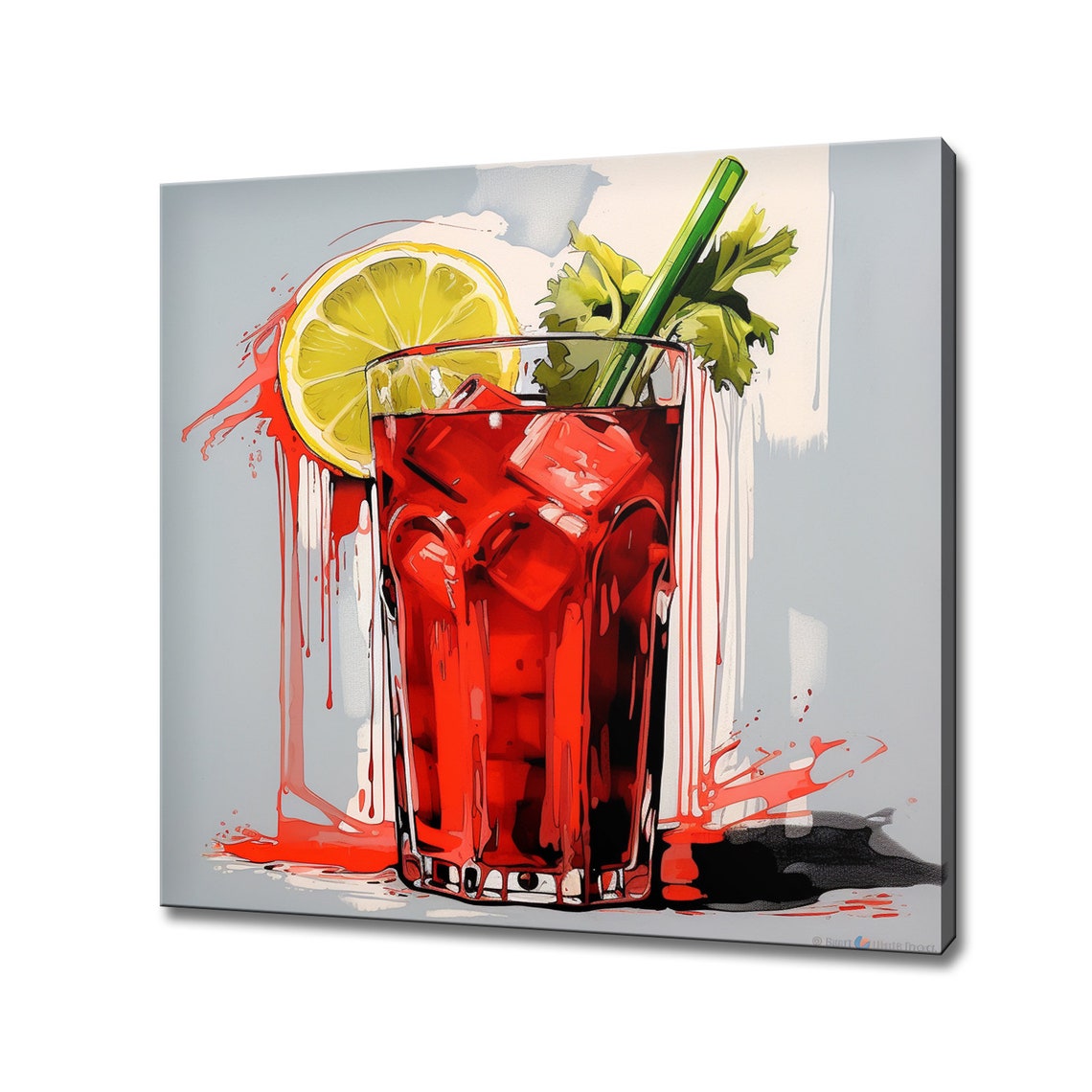 Bloody Mary Cocktail Watercolor Lemon Celery Bar Decor Poster