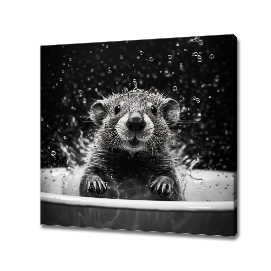 Cute Rat In Bathtub Black White Splash Funny Bathroom Animal Wall Art