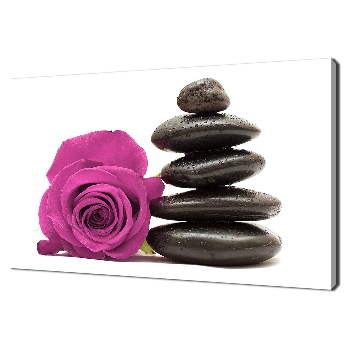 Pink Rose Zen Spa Stones Black Pebbles Minimalist Calm Wall Art Print