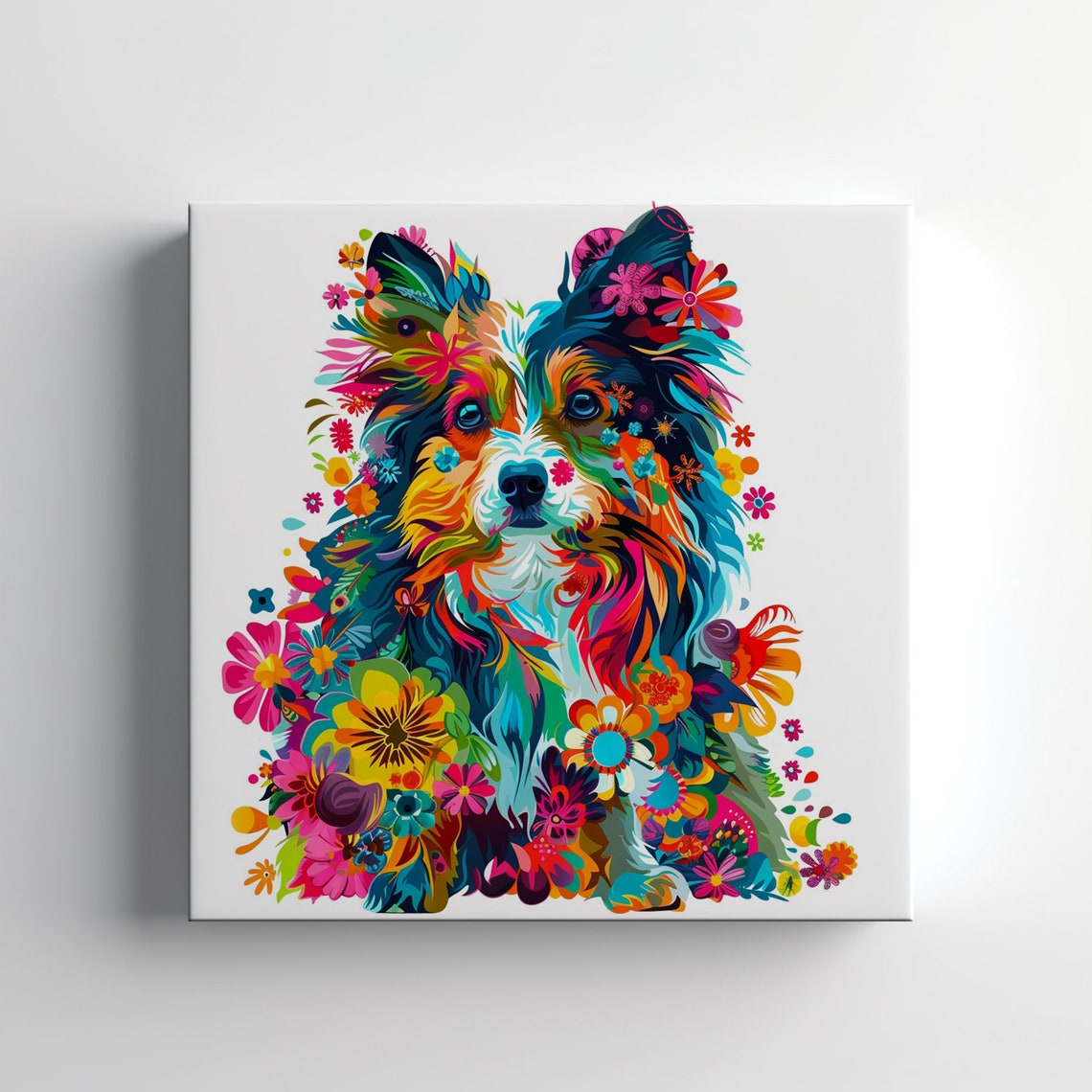 Shetland Sheepdog Sheltie Colorful Floral Portrait Dog Breed Wall Art
