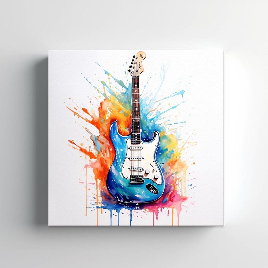 Blue Electric Guitar Watercolor Splash Colorful Music Instrument Poster - Image 2