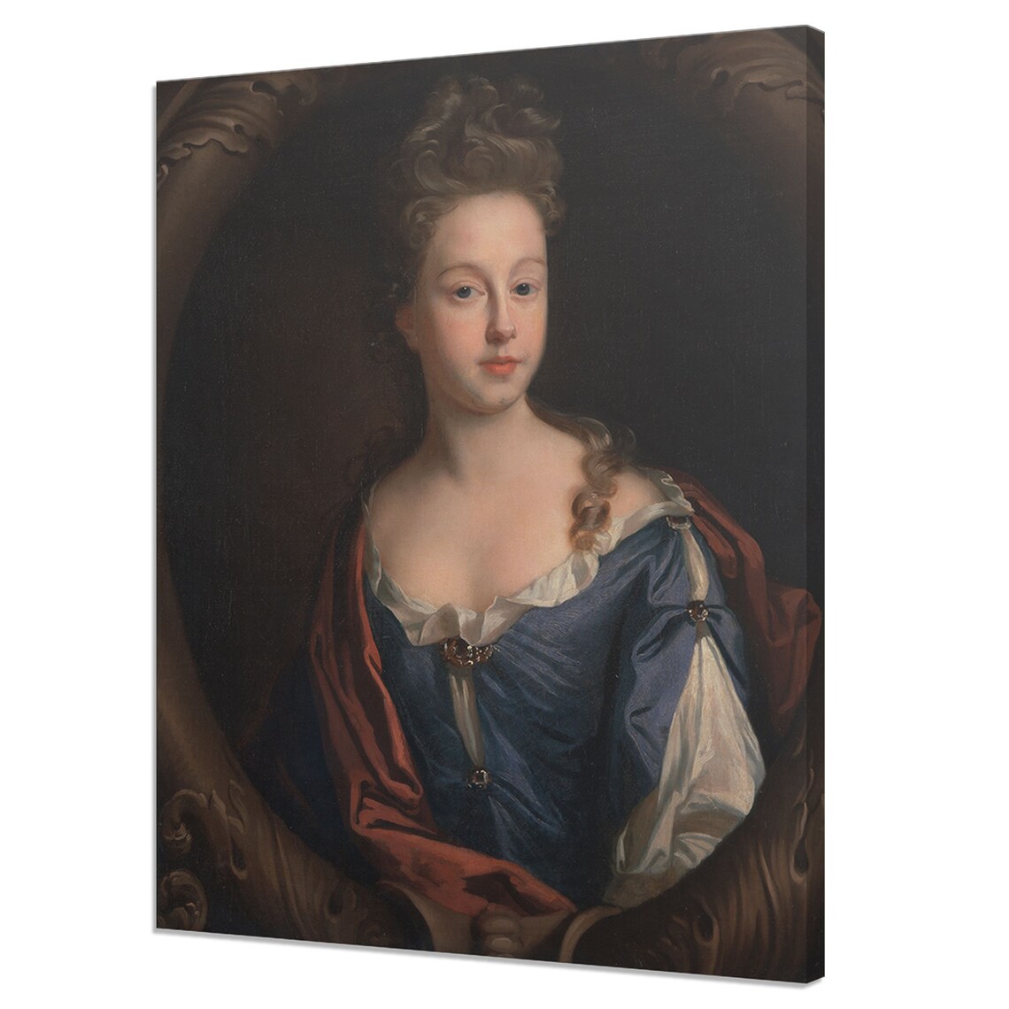 Baroque Young Lady Blue Silk Dress Red Wrap Antique Portrait Print