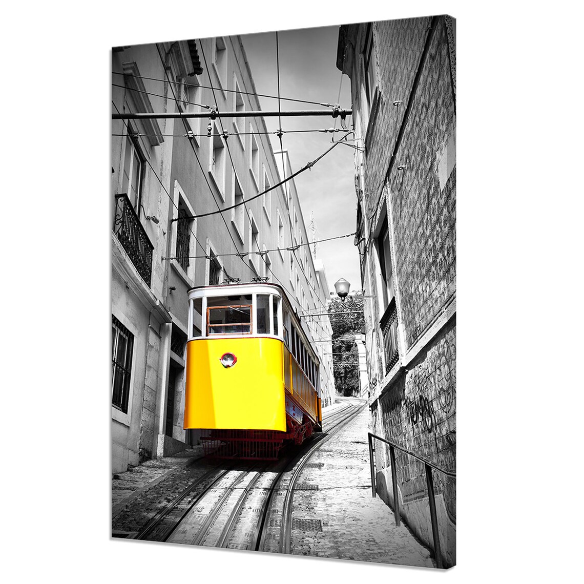 Yellow Funicular Tram In Lisbon Portugal Selective Color Travel Poster