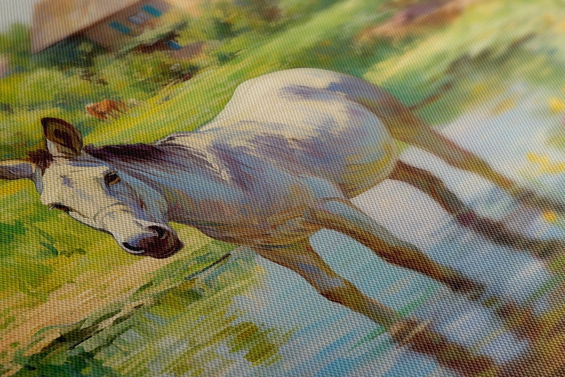 White Donkey Standing In Pond Farmhouse Countryside Wall Print - Image 4