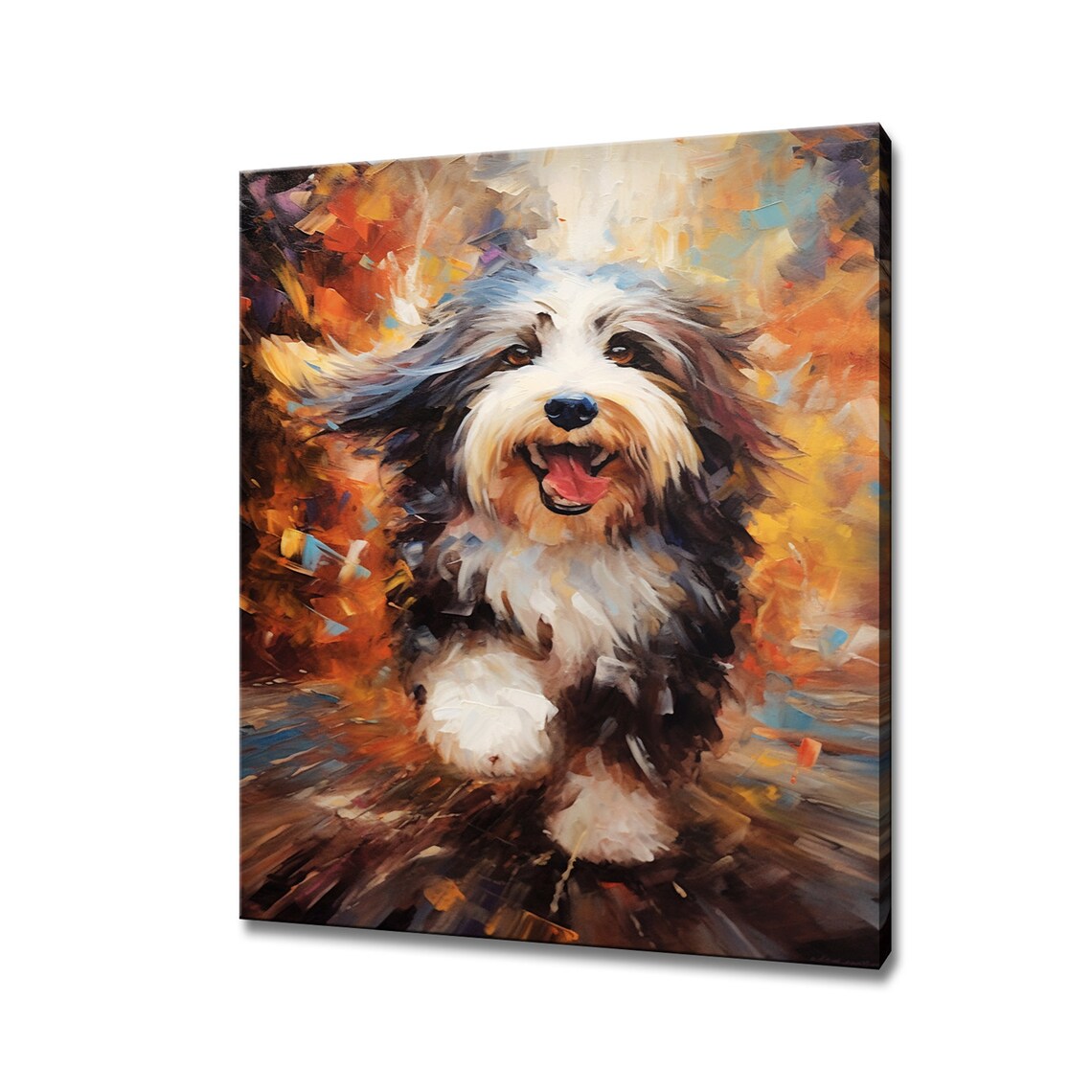 Happy Shaggy Dog Colorful Autumn Oil Painting Pet Portrait Print