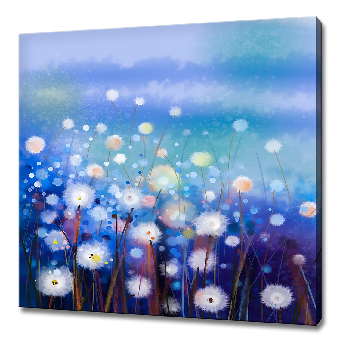 White Dandelion Clocks Blue Dreamy Abstract Botanical Wishes Wall Art