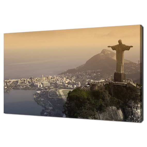 Christ The Redeemer Rio De Janeiro Brazil Golden Sunset Skyline Travel Poster