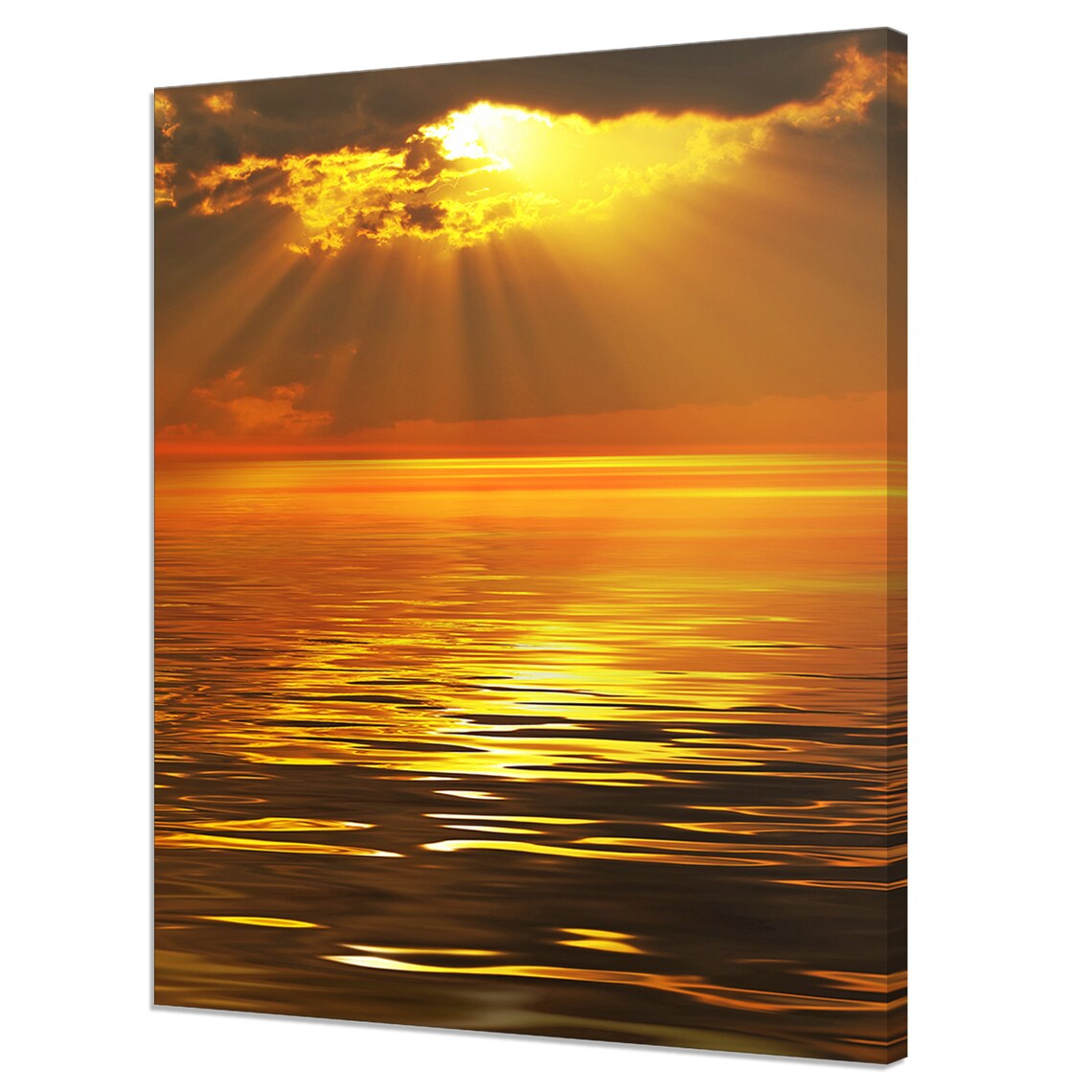 Golden Sunset Sunbeams Over Ocean Calm Seascape Wall Art Poster Print