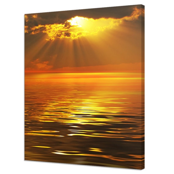 Solar Beams Rays Clouds Sunset Seascape Modern Design Home Decor Print Wall Art Picture