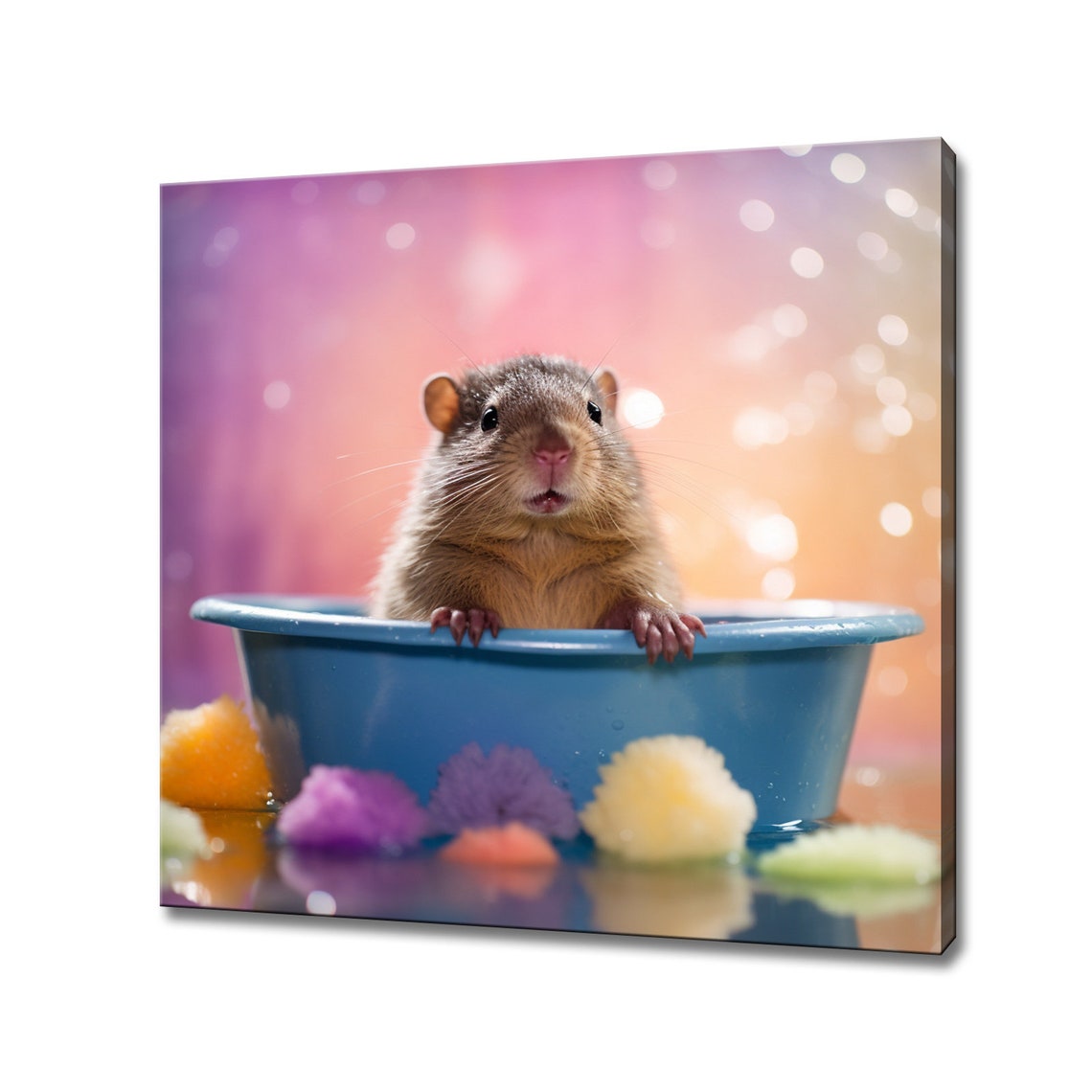 Cute Rat Bubble Bath Colourful Pastel Nursery Kids Animal Poster