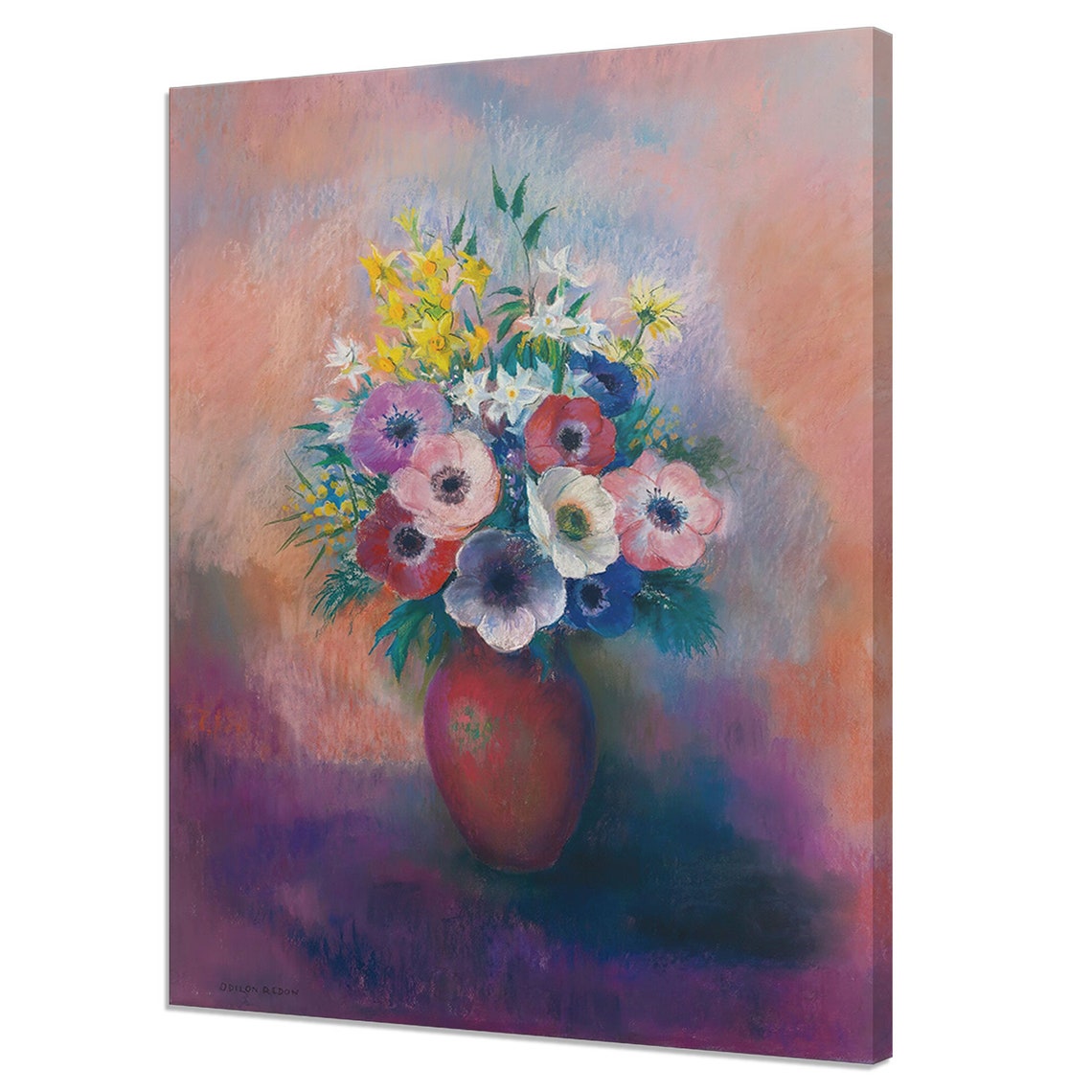 Odilon Redon Colorful Anemones Red Vase Pastel Dreamy Floral Art Print