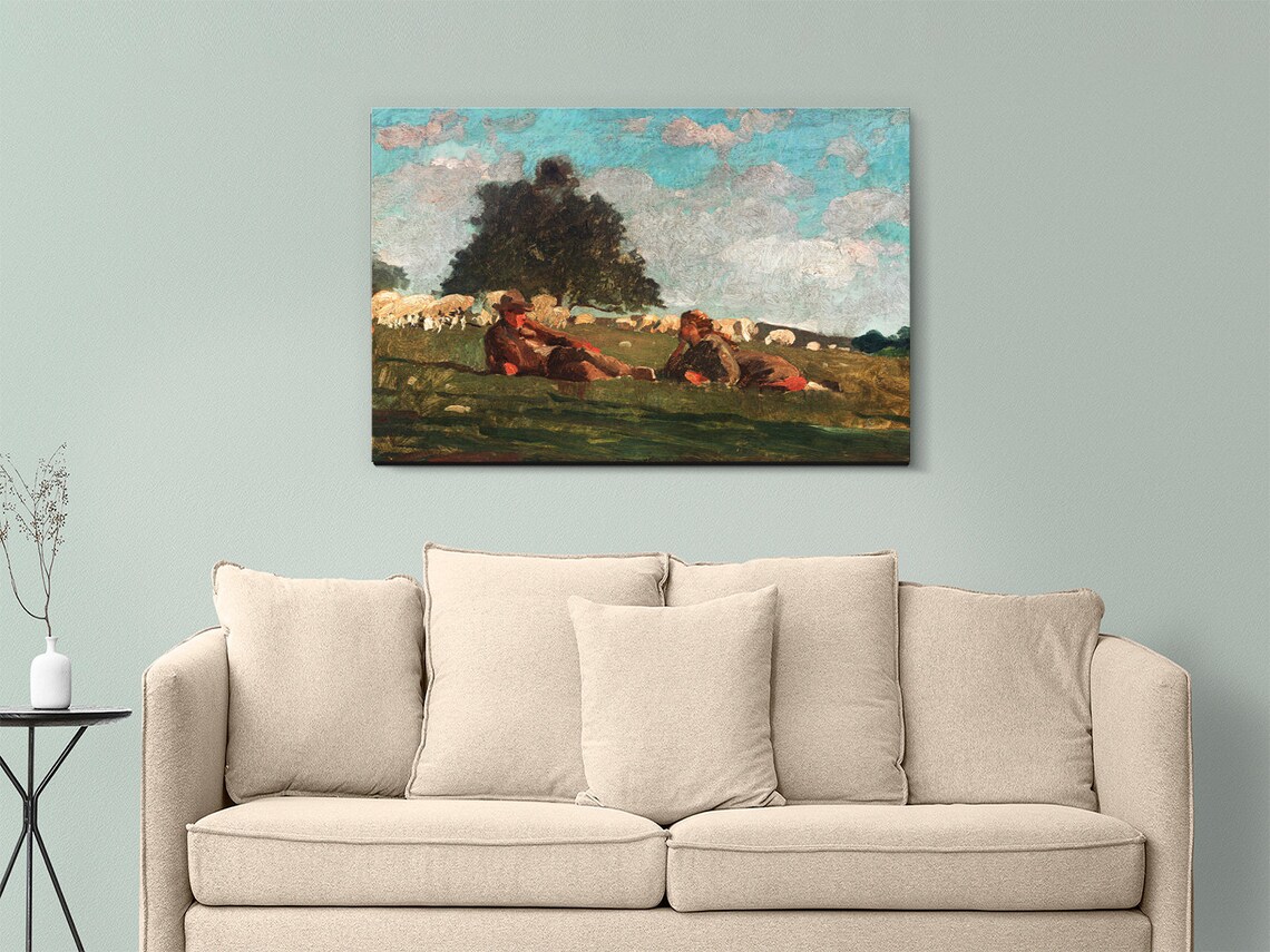 Boy and Girl in a Field with Sheep 1878 by Winslow Homer Print - Image 2