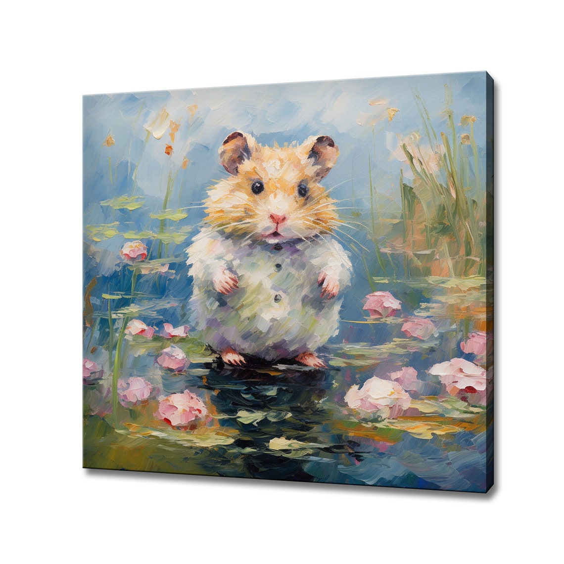 Cute Hamster Water Lily Pond Impressionist Kids Animal Art Print