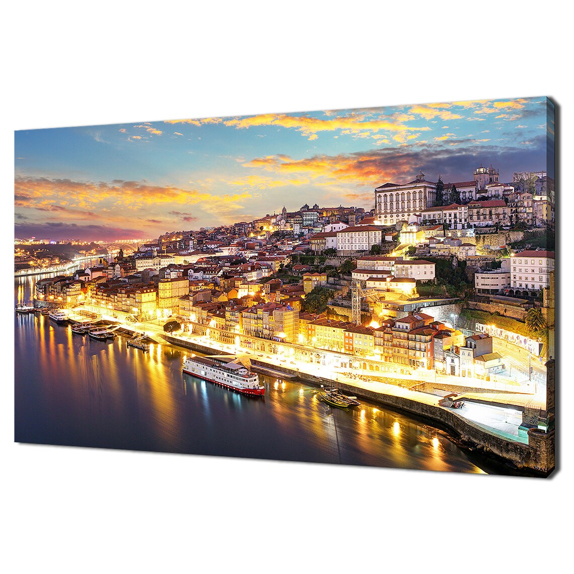 Porto Portugal Old Town Douro River Night Lights Sunset Travel Poster