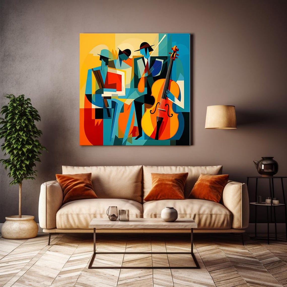 Cubist Jazz Musicians Cello Teal Blue Abstract Music Art Poster - Image 4