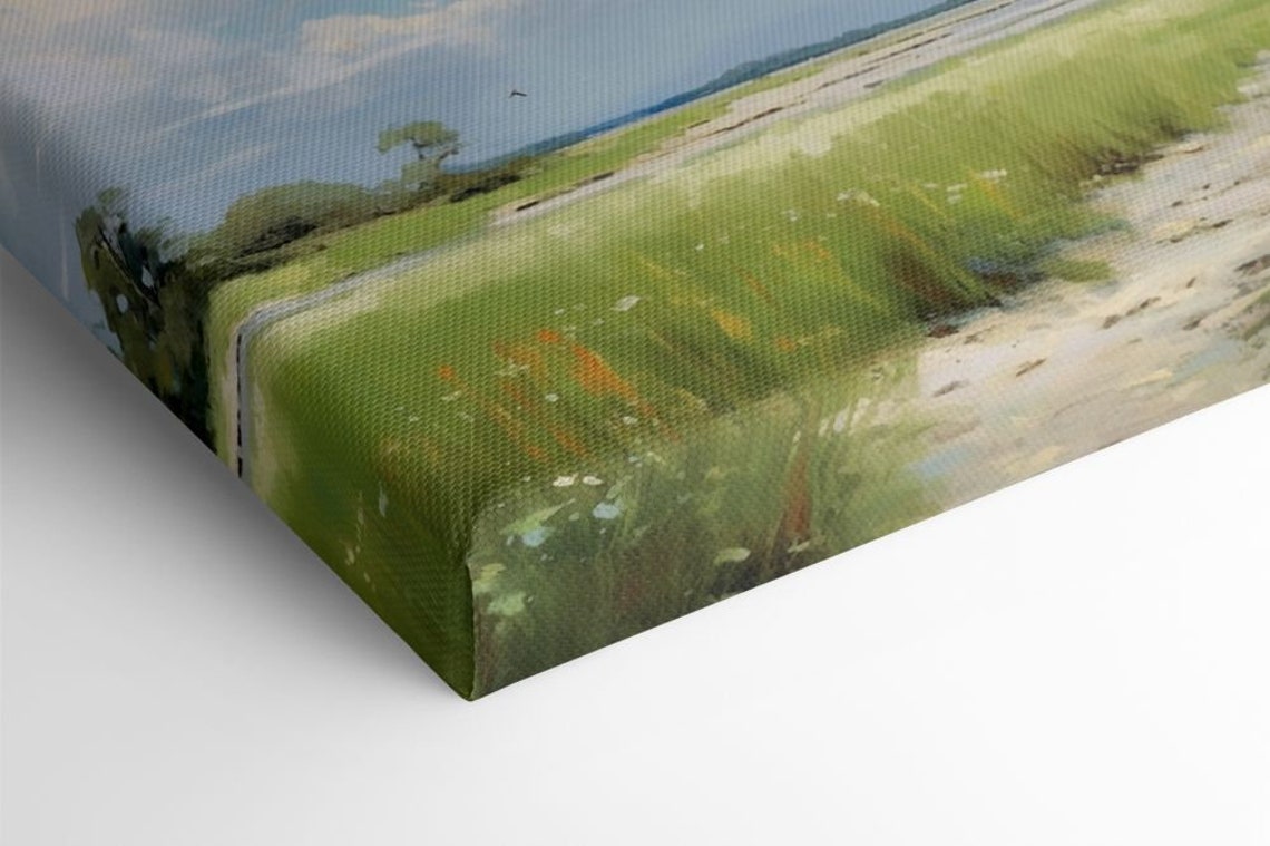 Spring Meadow Fields Blue Sky Clouds Vintage Landscape Print - Image 2