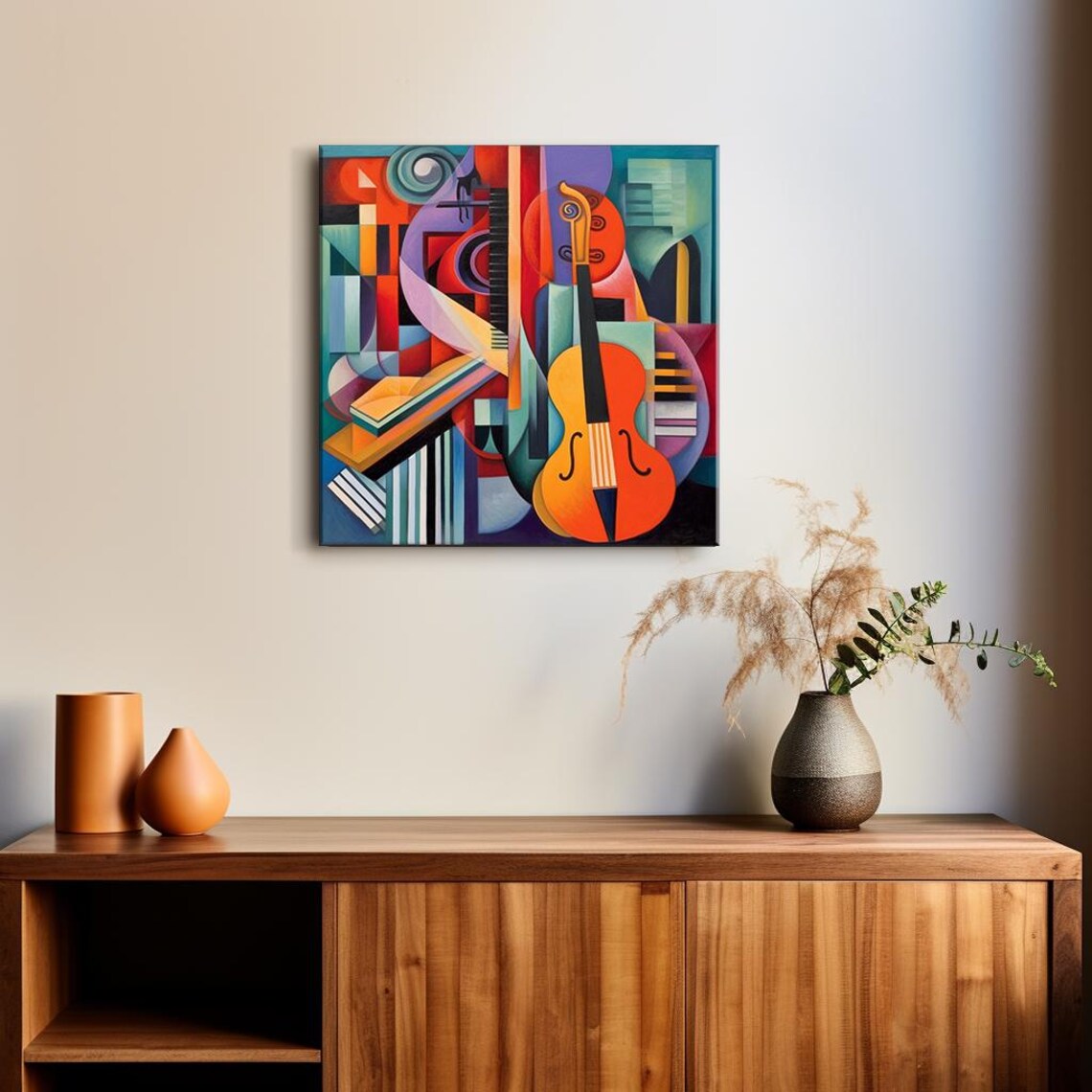 Violin Piano Keys Cubist Abstract Geometric Music Art Colorful Poster - Image 2