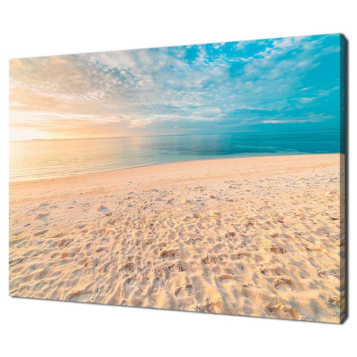 Sandy Beach Sunset Turquoise Ocean Cloudy Sky Seascape Photo Poster