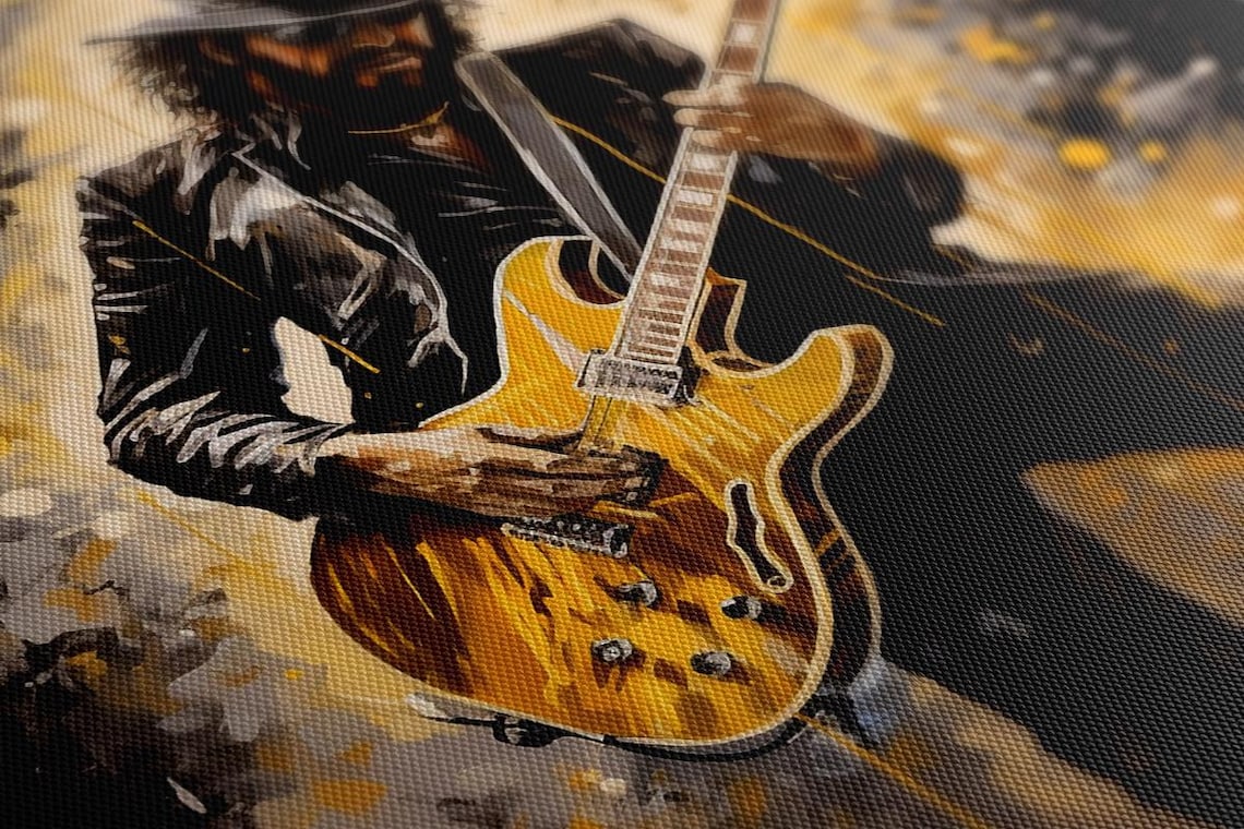 Electric Guitarist Hat Sunglasses Black Gold Live Music Poster - Image 3